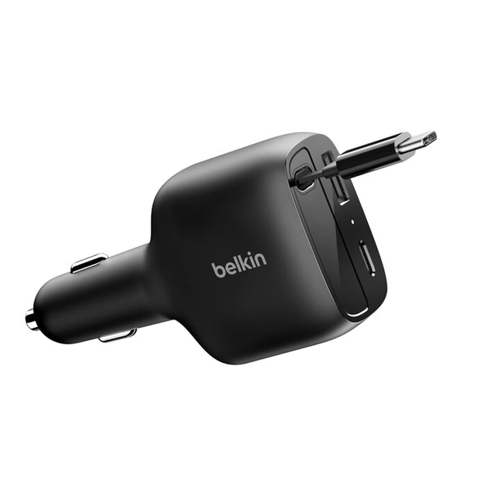 Belkin BoostCharge Car Charger with Retractable USB-C Cable - 75W - Black