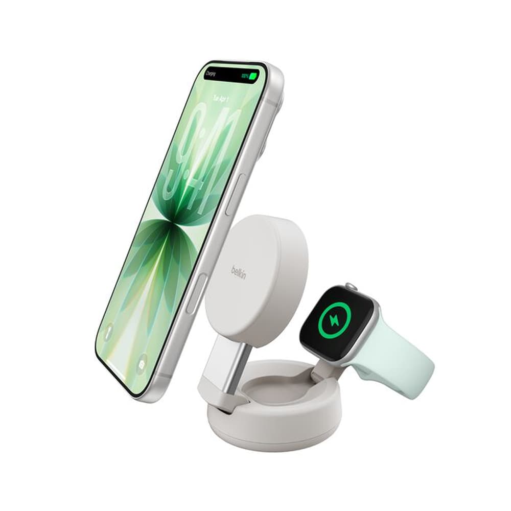 Belkin UltraCharge 25W Qi2 Compact 2-in-1 Charger (Phone & Watch) - Sand