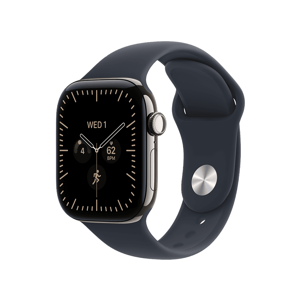 Apple Watch S12 Cellular - 42mm - Natural Titanium - Navy Blue Sport Band - S/M